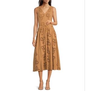 NWT Anne Klein Embroidered Cotton Midi Dress Ginger Root